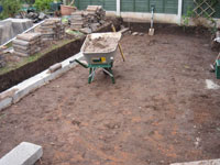 Preparing ground for patio area 